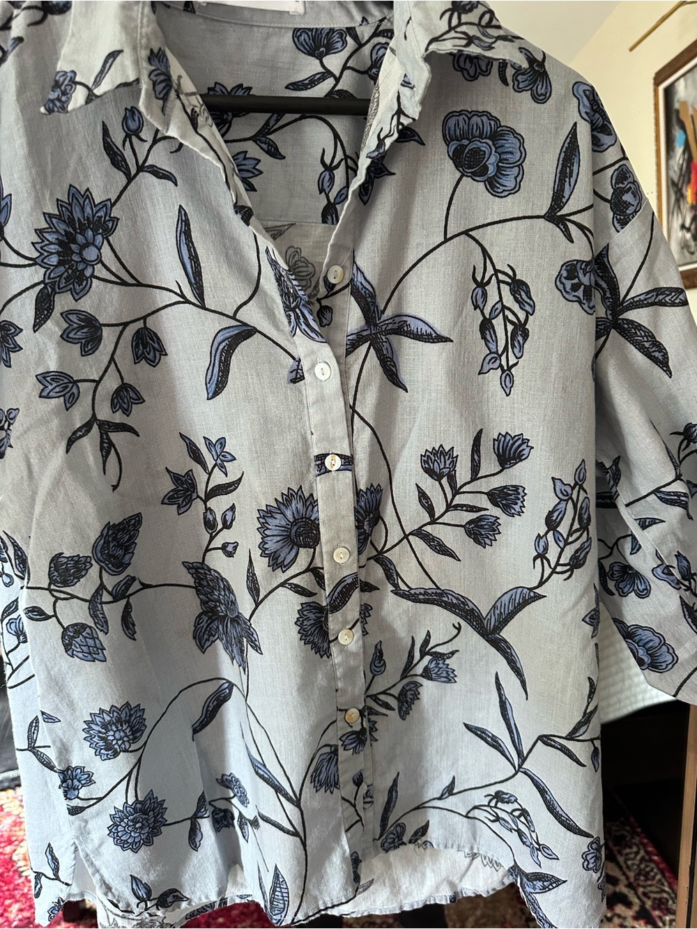 Khaadi marching set - Floral Wide-Leg Pants - Blue on Cream - Picture 4 of 8